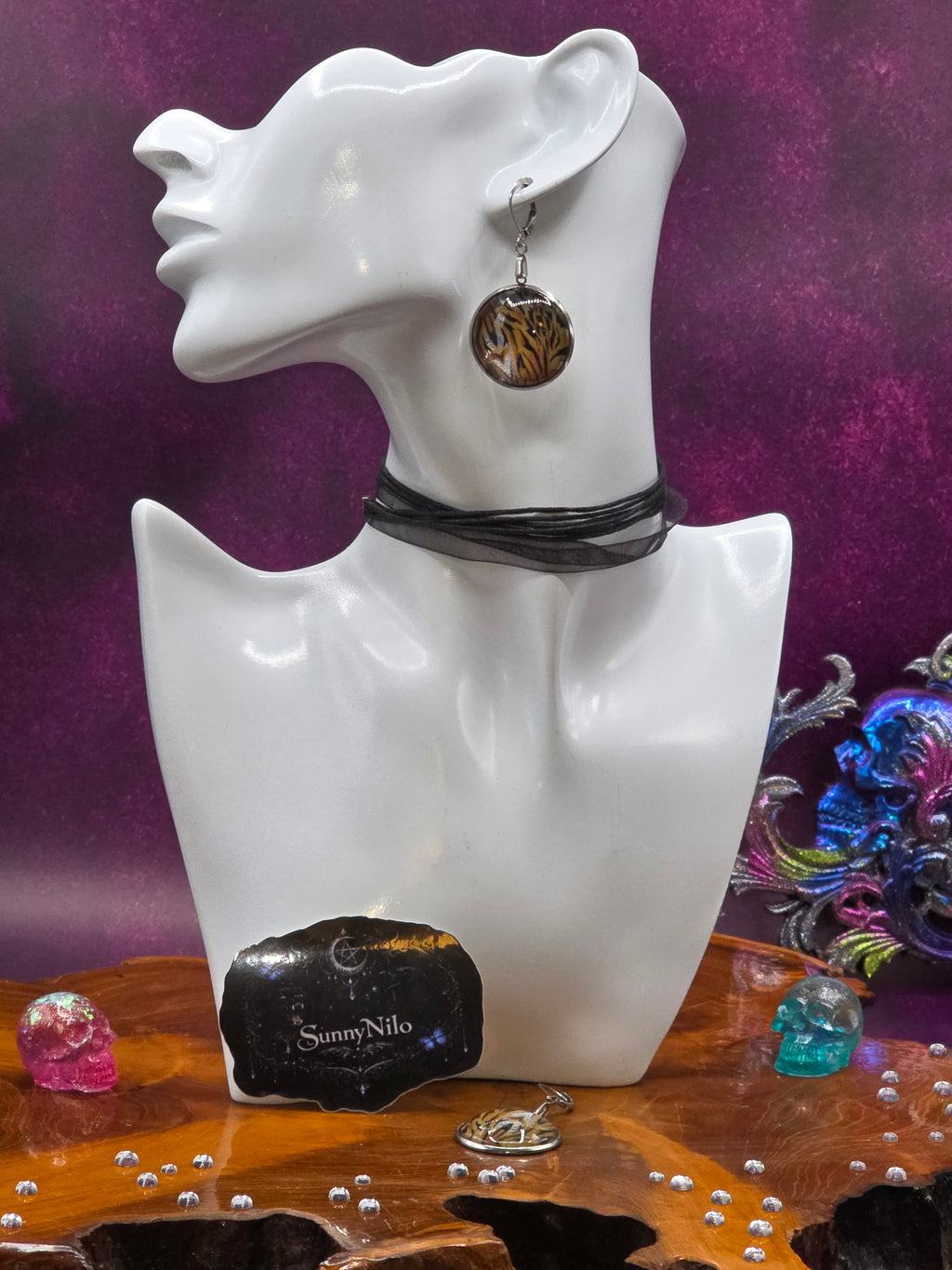 Edelstahl Cabochon Ohrringe – Holographic Tiger Edition 🖤🔥