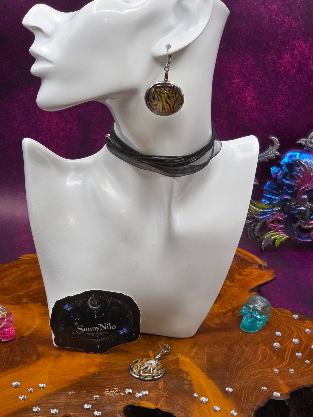 Edelstahl Cabochon Ohrringe – Holographic Tiger Edition 🖤🔥