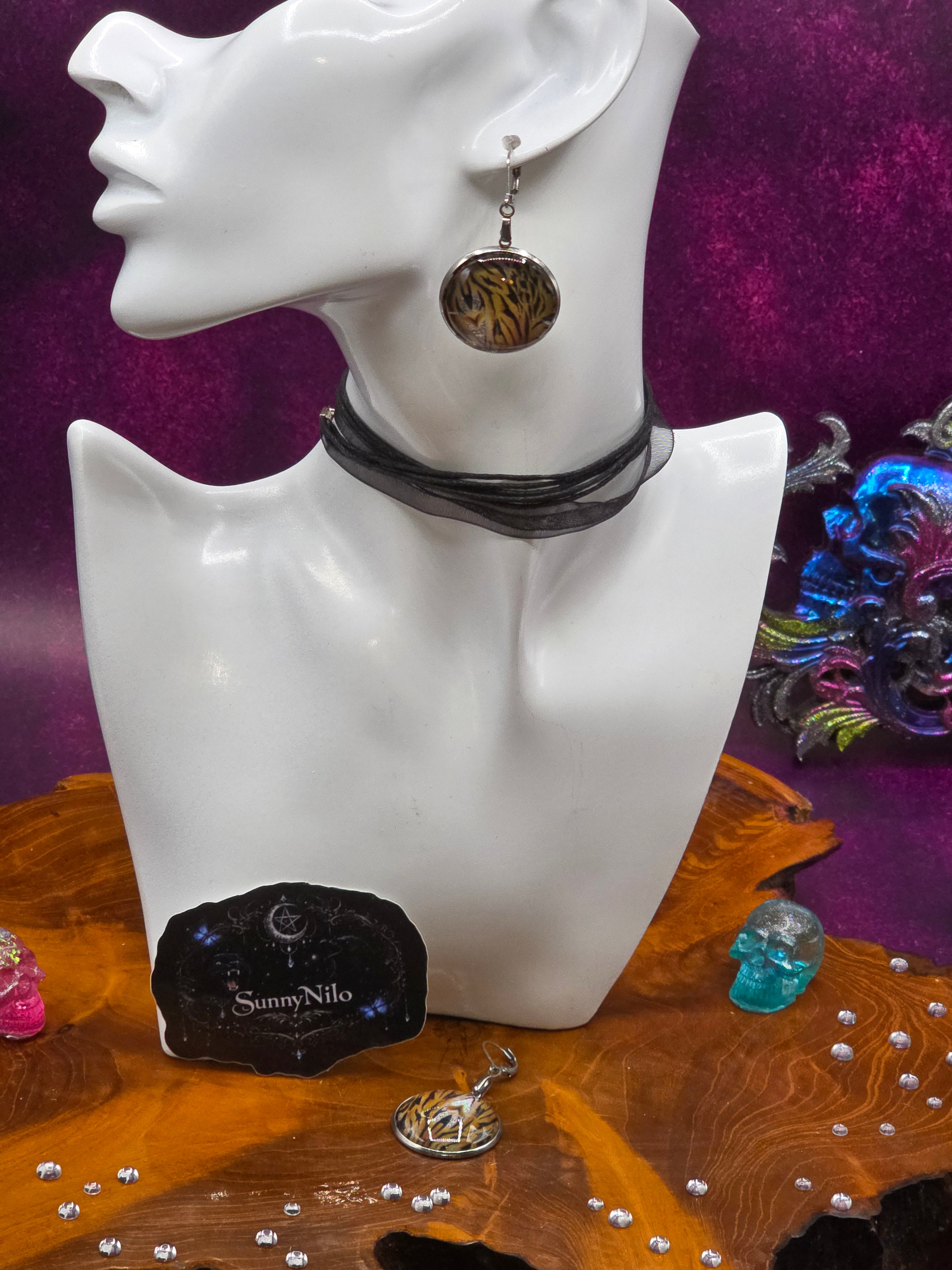 Edelstahl Cabochon Ohrringe – Holographic Tiger Edition 🖤🔥