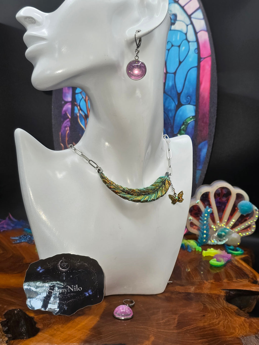 Cabochon-Hängerchen, rosa, Glitzer